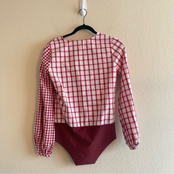 Anthropologie Child of the Universe Mixed Plaid Print Bodysuit Blouse Size Small - Picture 4 of 11